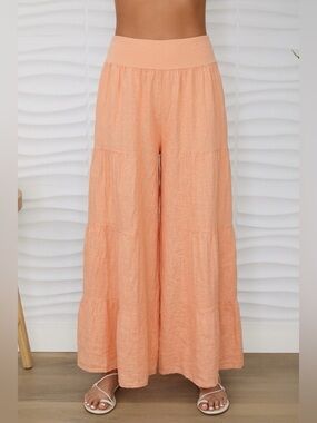 (2-36/255005-SOL-SAL) LINEN TIERED PALAZZO PANT